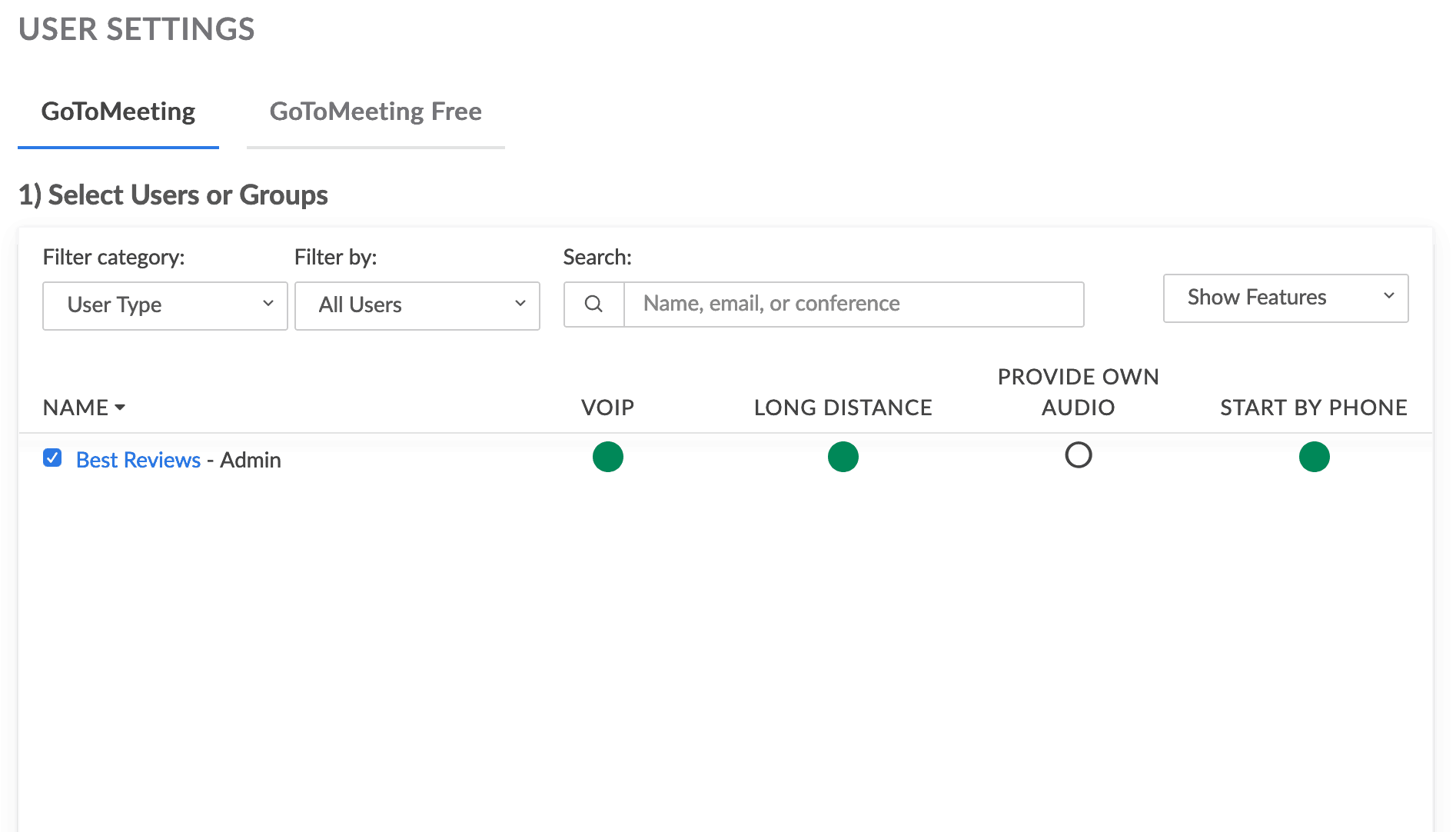 GotoMeeting user settings