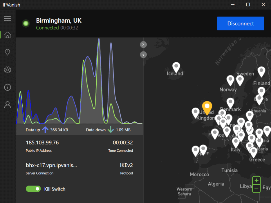 IPvanish connected interface