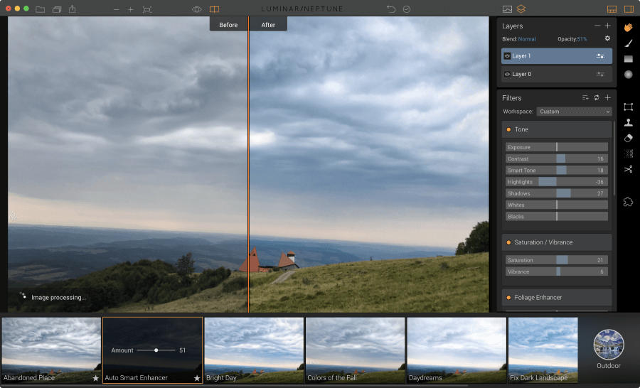 Auto smart enhancer in Luminar