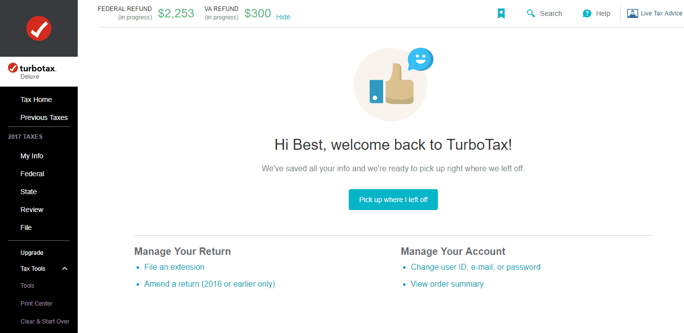 TurboTax's account