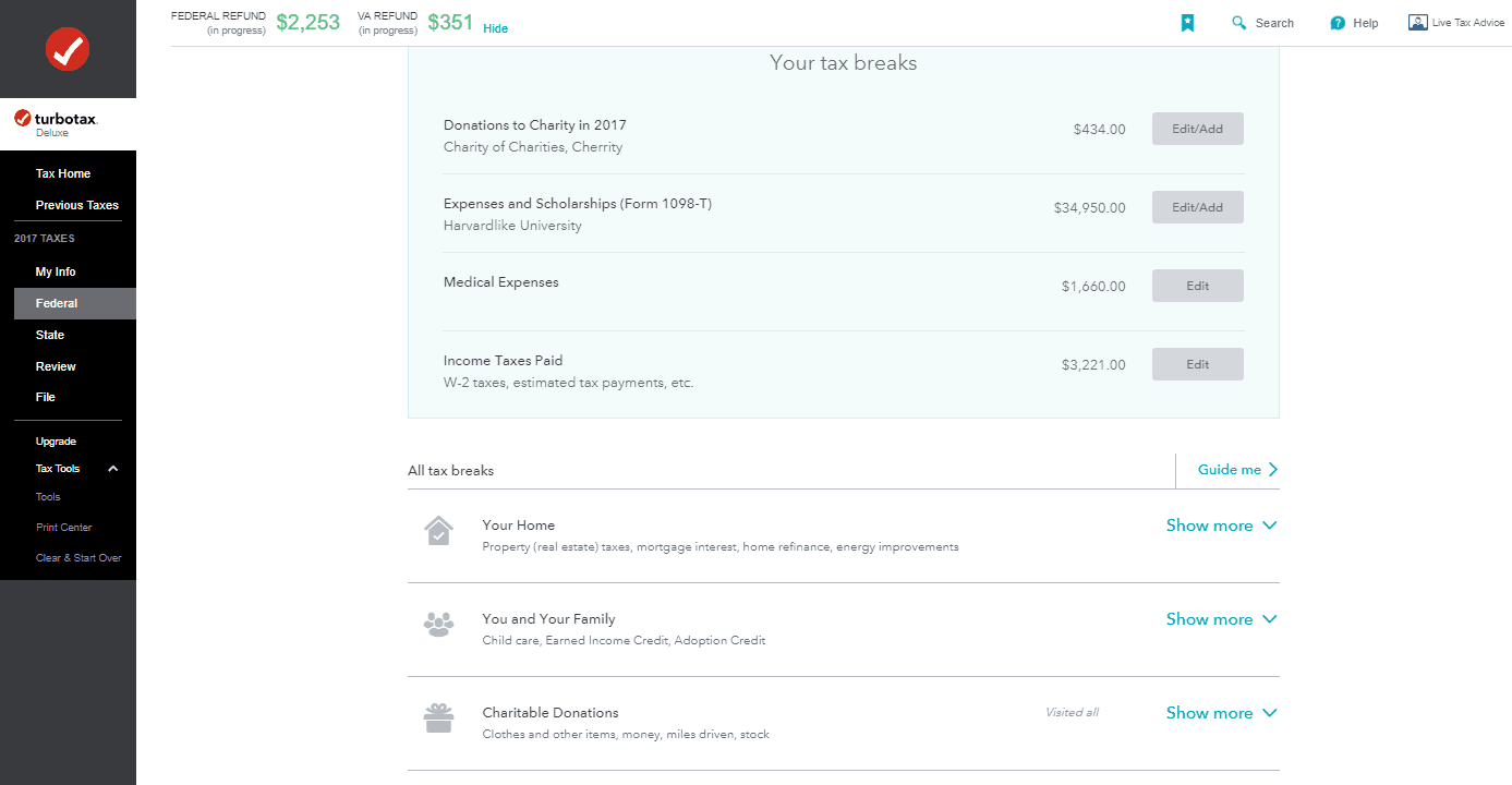 List of tax deduction topics in TurboTax