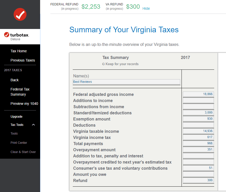 State return summary in tax tools