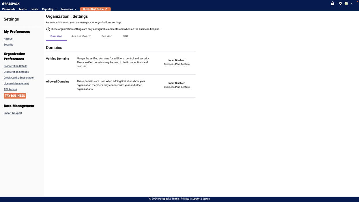 Passpack domain access