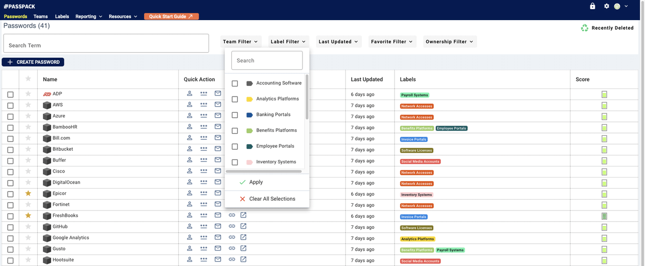 Passpack search filter