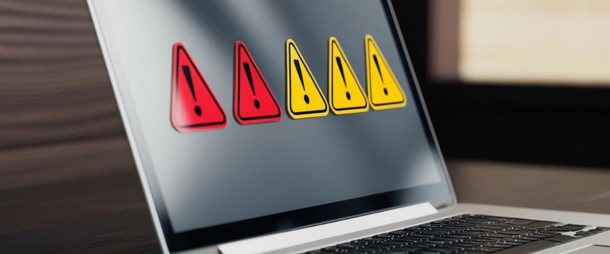 Laptop with warning signs