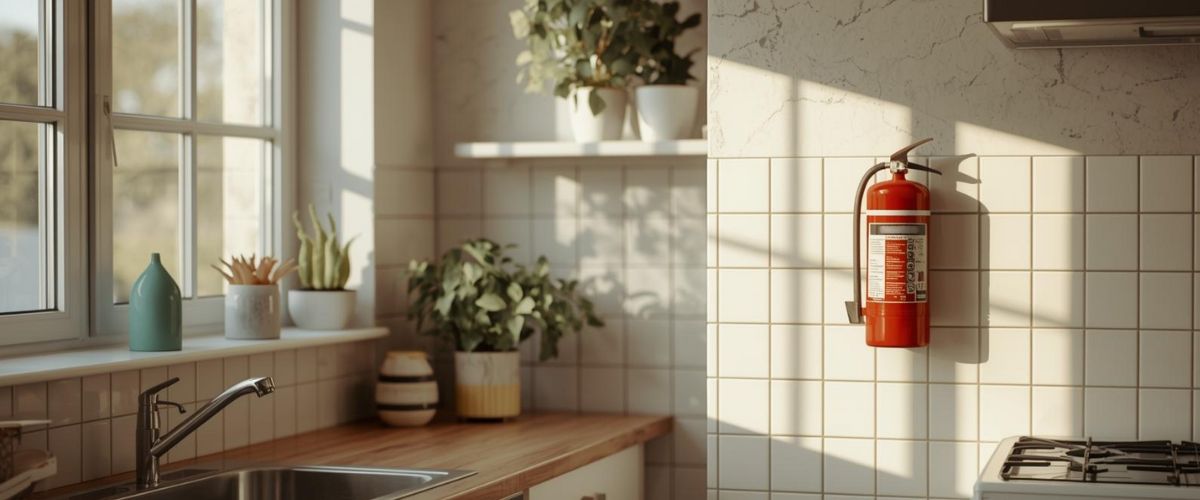 Kitchen with fire extinguisher