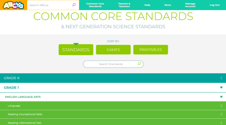 ABCya Common Core Standards Page