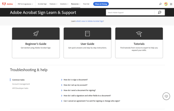 Adobe Acrobat Sign Support Page