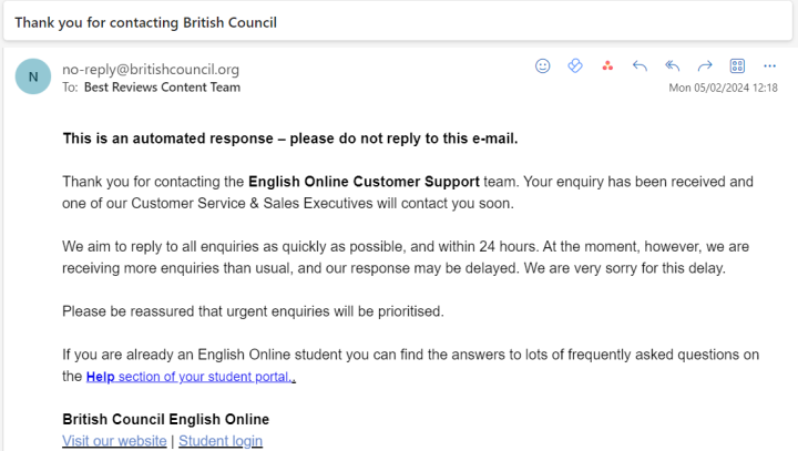 British Council Automated Email