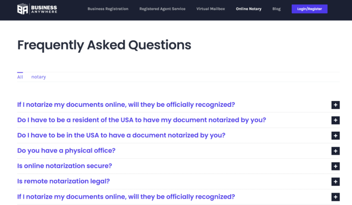 Business Anywhere Online Notary FAQ