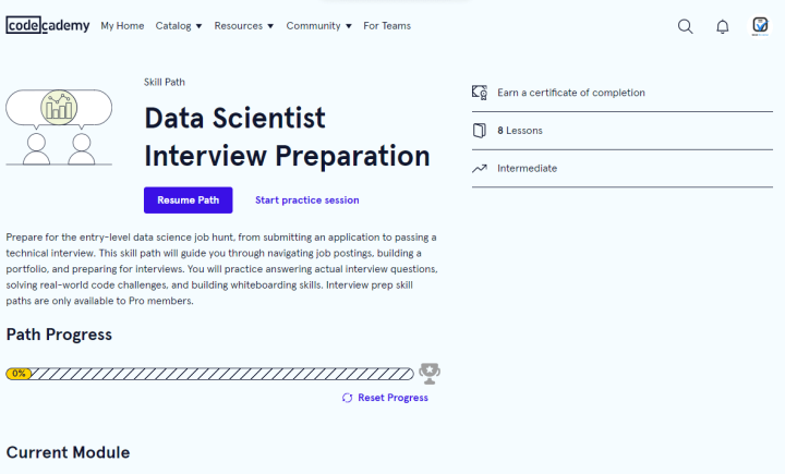 Codecademy Data Scientist Interview Prep Overview
