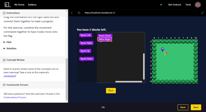 Codecademy Lesson With Drag-and-Drop Tool