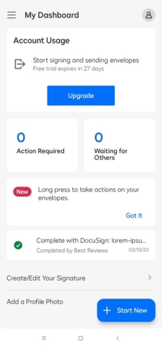 DocuSign Mobile App Dashboard