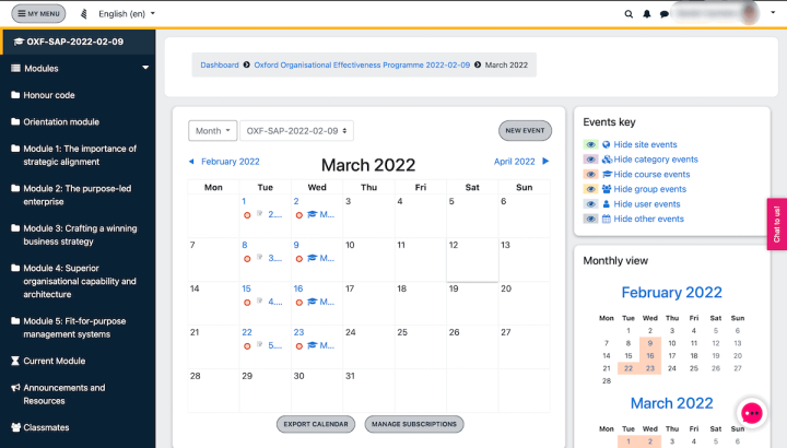 GetSmarter Built-in Calendar