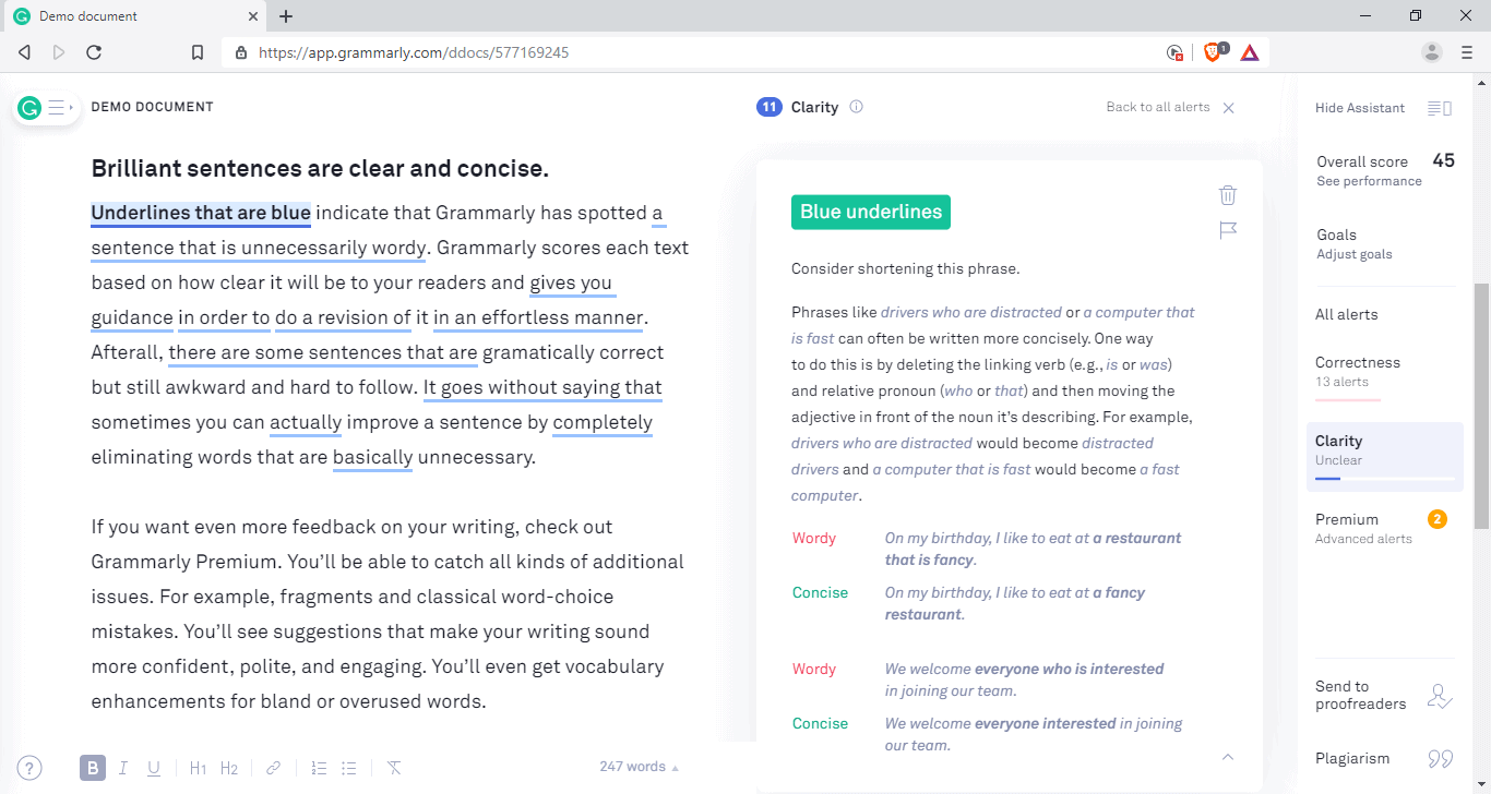 Grammarly online correction explanation
