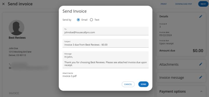 Housecall Pro Invoice Sending