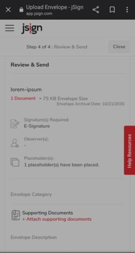 jSign Mobile App Send Documents