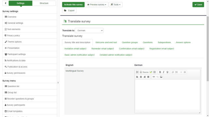 LimeSurvey Built-In Google Translate