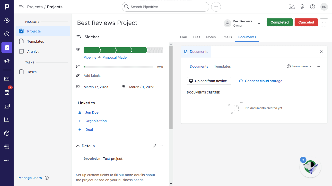 Pipedrive Projects Documents