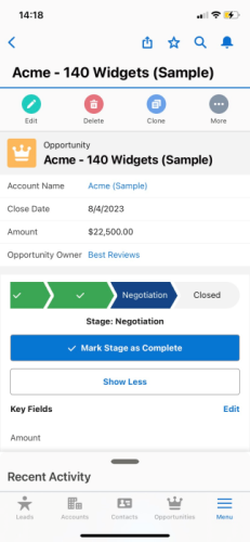 Client Stage on Salesforce Mobile