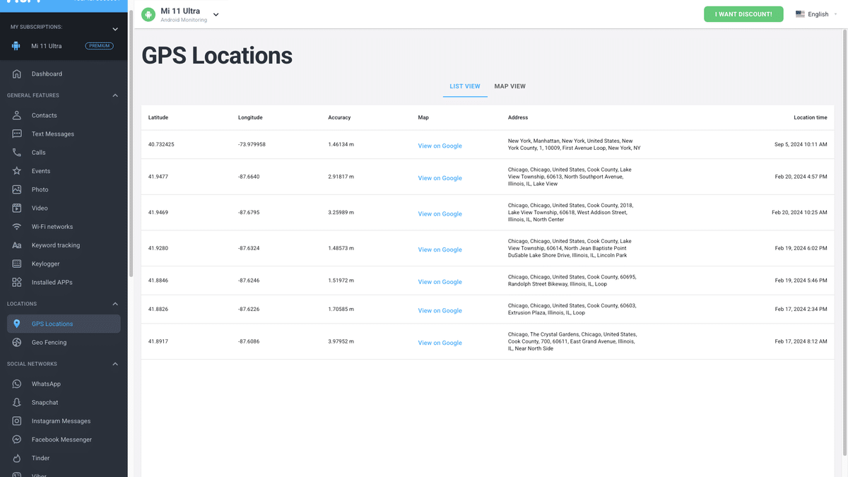 mSpy gps locations