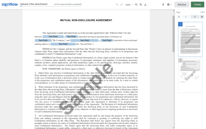 signNow Non-Disclosure Agreement Sample