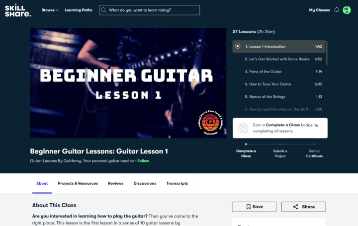 Skillshare Beginner Guitar Lesson
