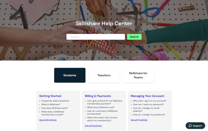 Skillshare Support Page