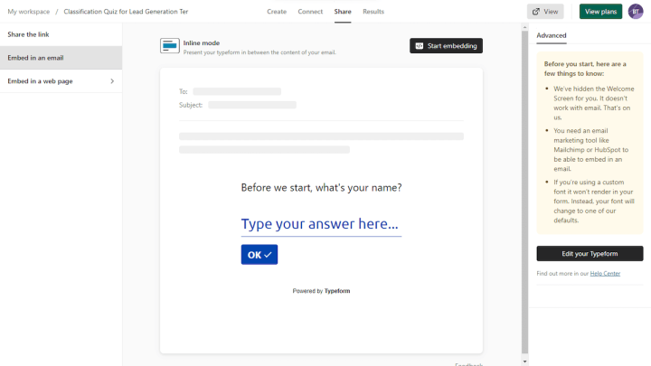 Typeform Embed Into Email