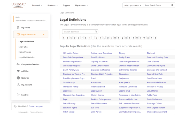 US Legal Forms Dictionary of Legal Terms