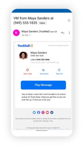 YouMail Voicemail to Text Email